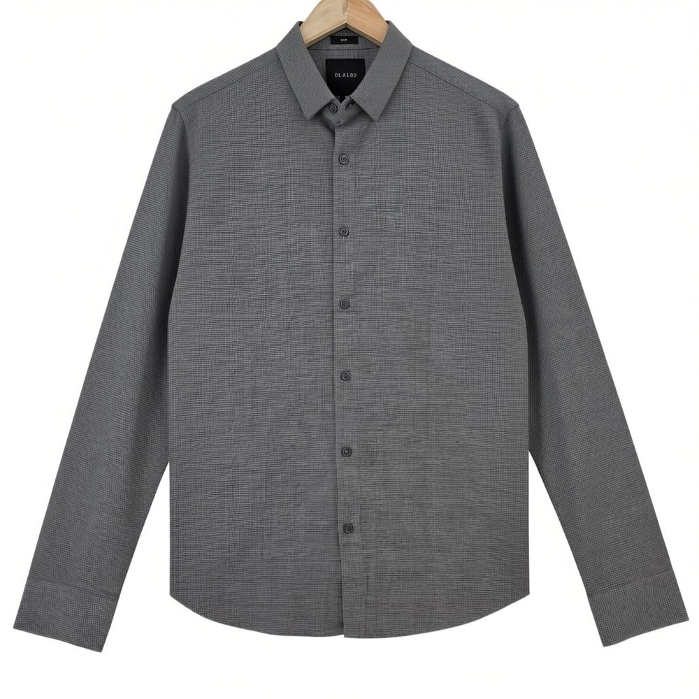 01.ALGO Mens M Slim Fit Textured‎ Long Sleeve Button Up in Gray